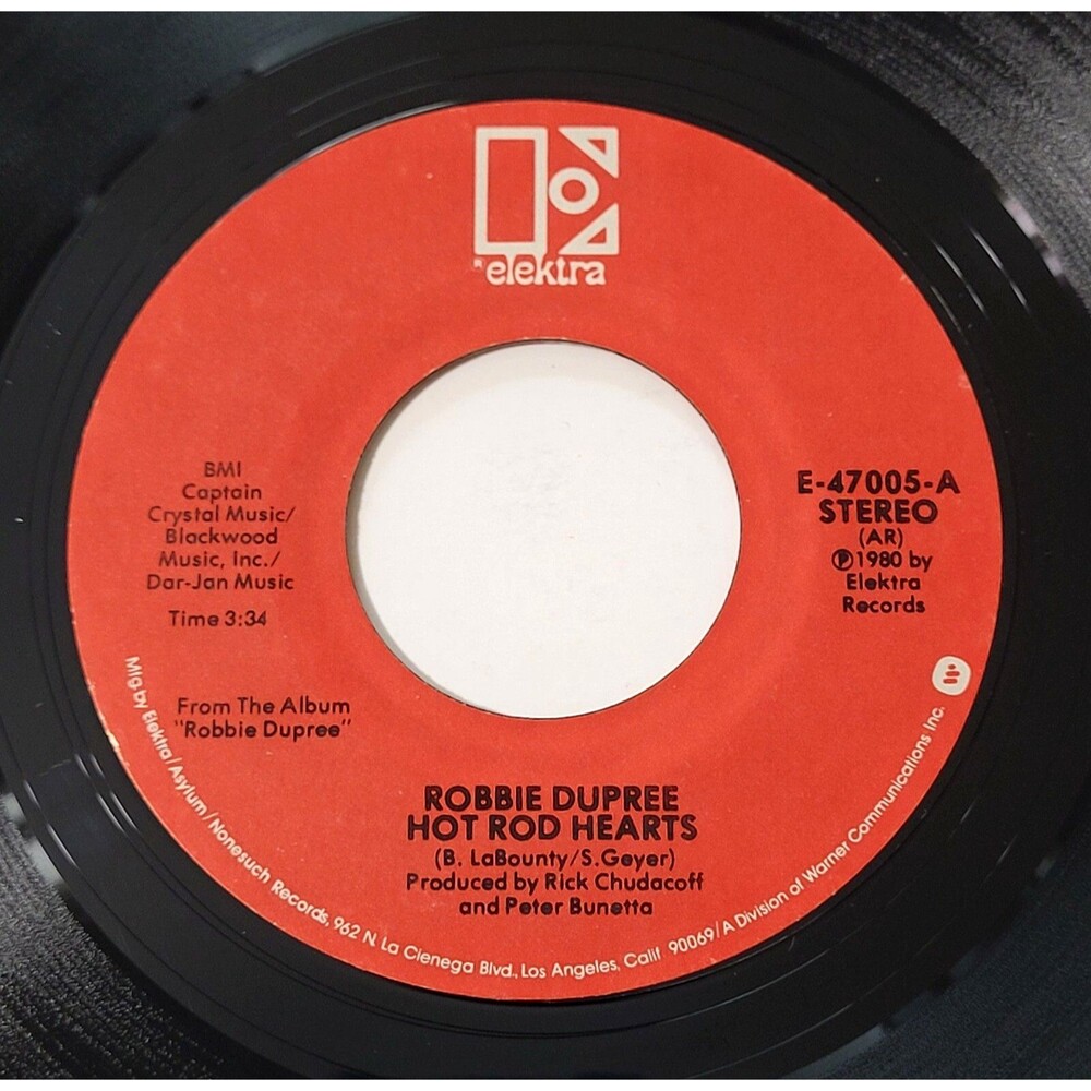 Robbie Dupree Hot Rod Hearts / Love Is A Mystery 45 RPM Elektra EX Rock '80